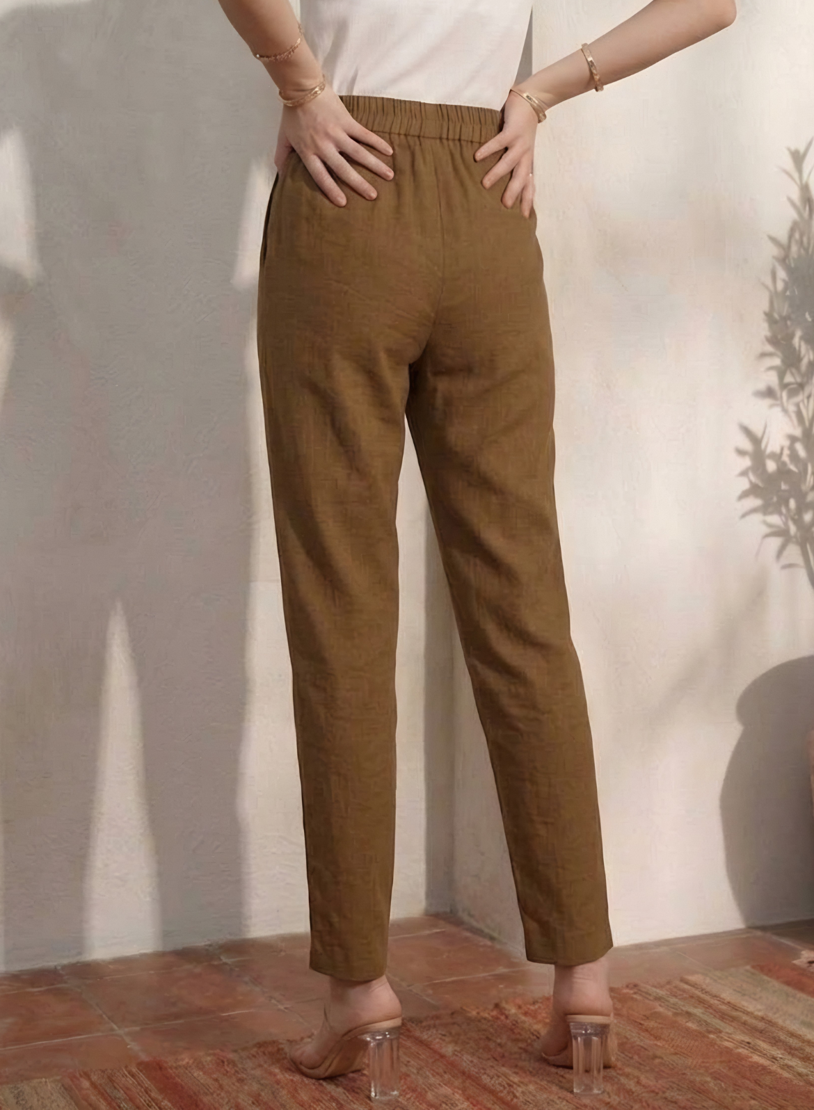 Brown Everyday Cotton Pants for Women