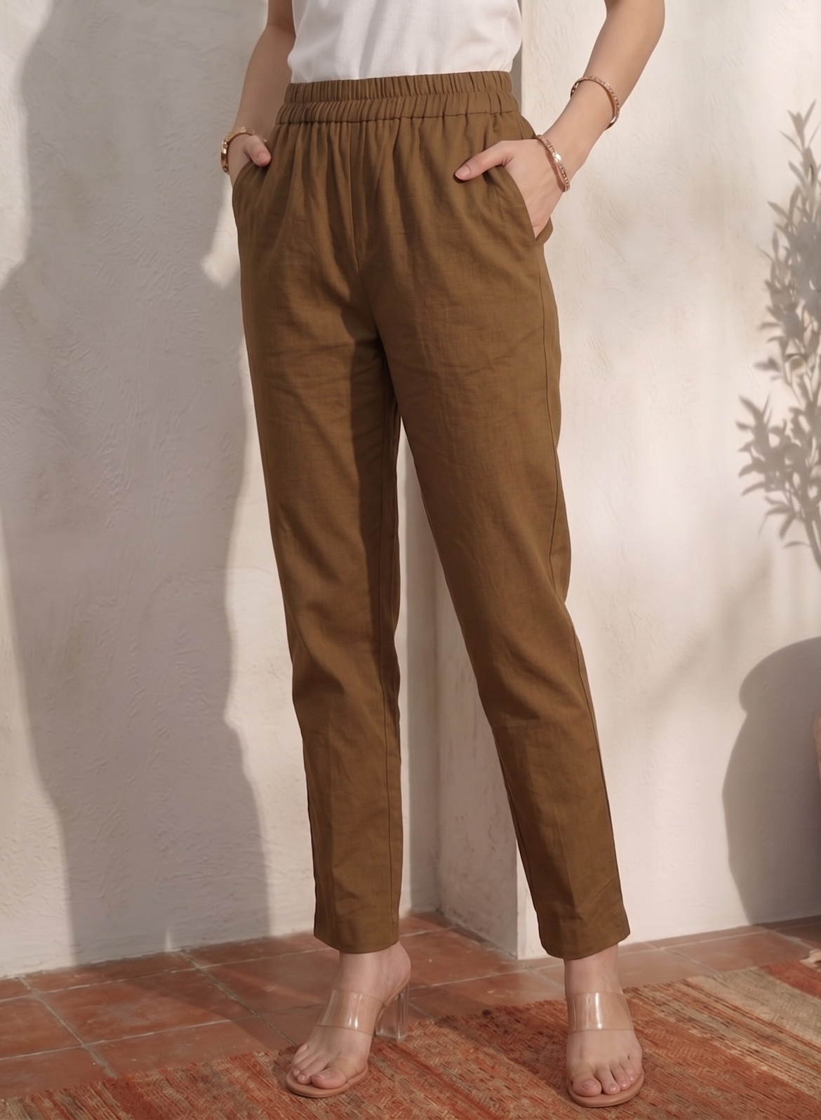 Brown Everyday Cotton Pants for Women