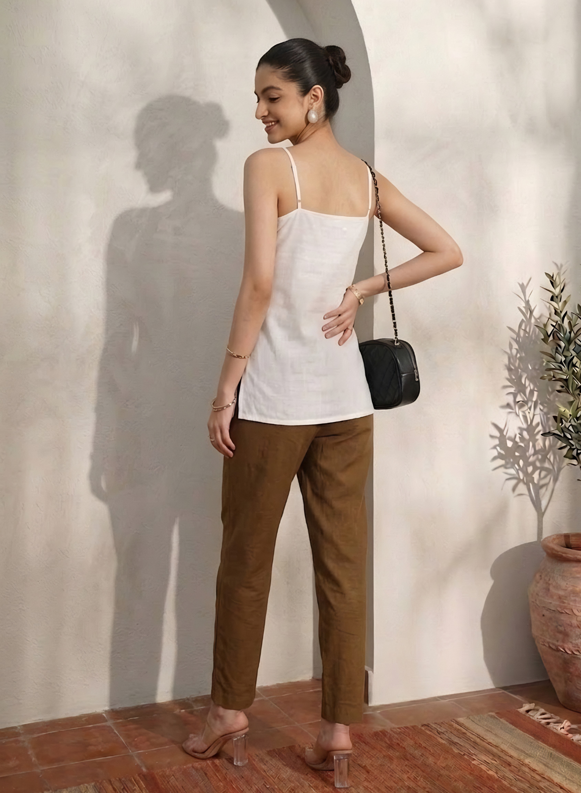 Brown Everyday Cotton Pants for Women