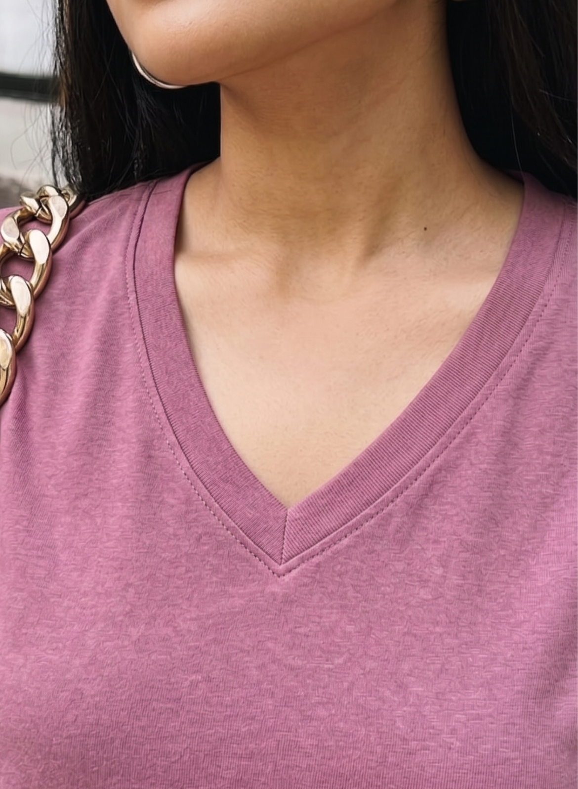 Powerful Pink Solid V-Neck T-shirt for Women