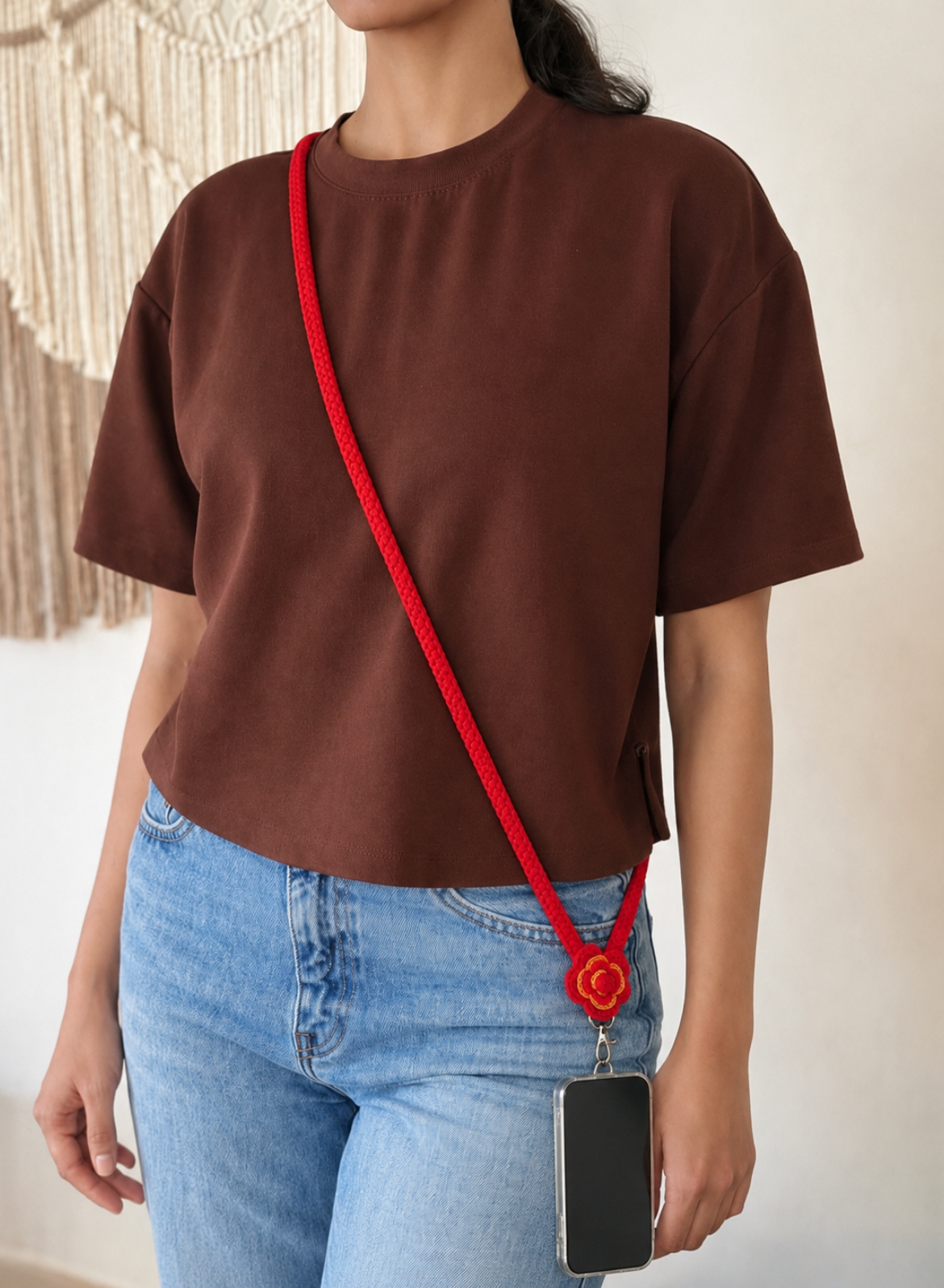 Handmade Crochet Mobile Sling – Scarlet Rose
