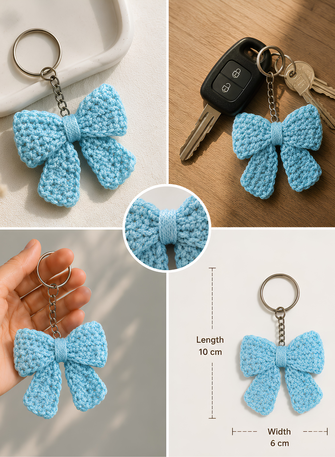 Crochet Bow Keychain – Sky Blue