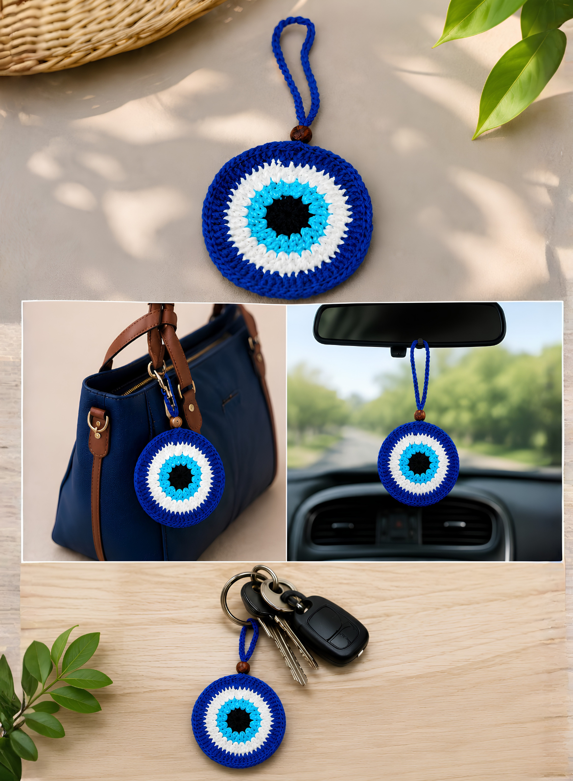 Crochet Evil Eye Car Hanging