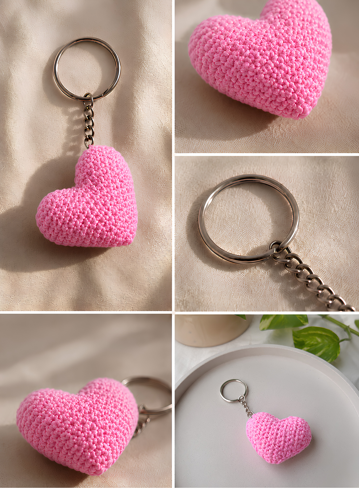 Handmade Pink Heart Keychain