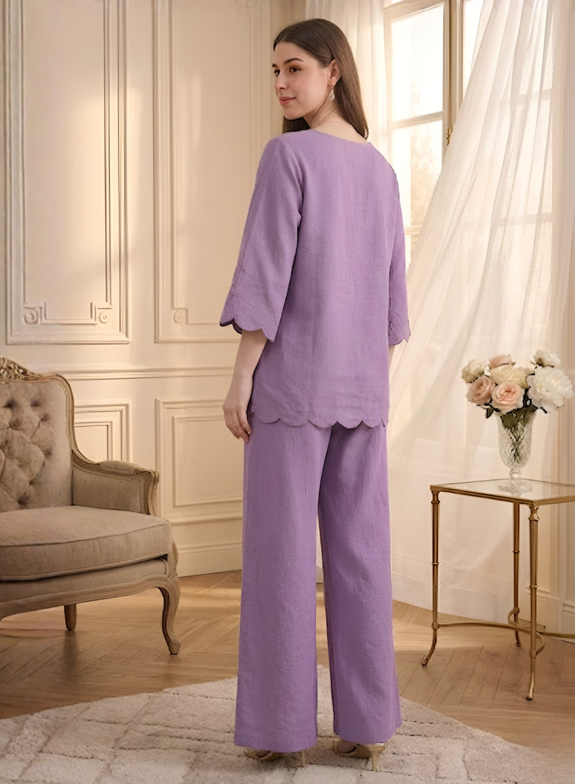 Lilac Bloom Cotton Embroidered Co-ord Set