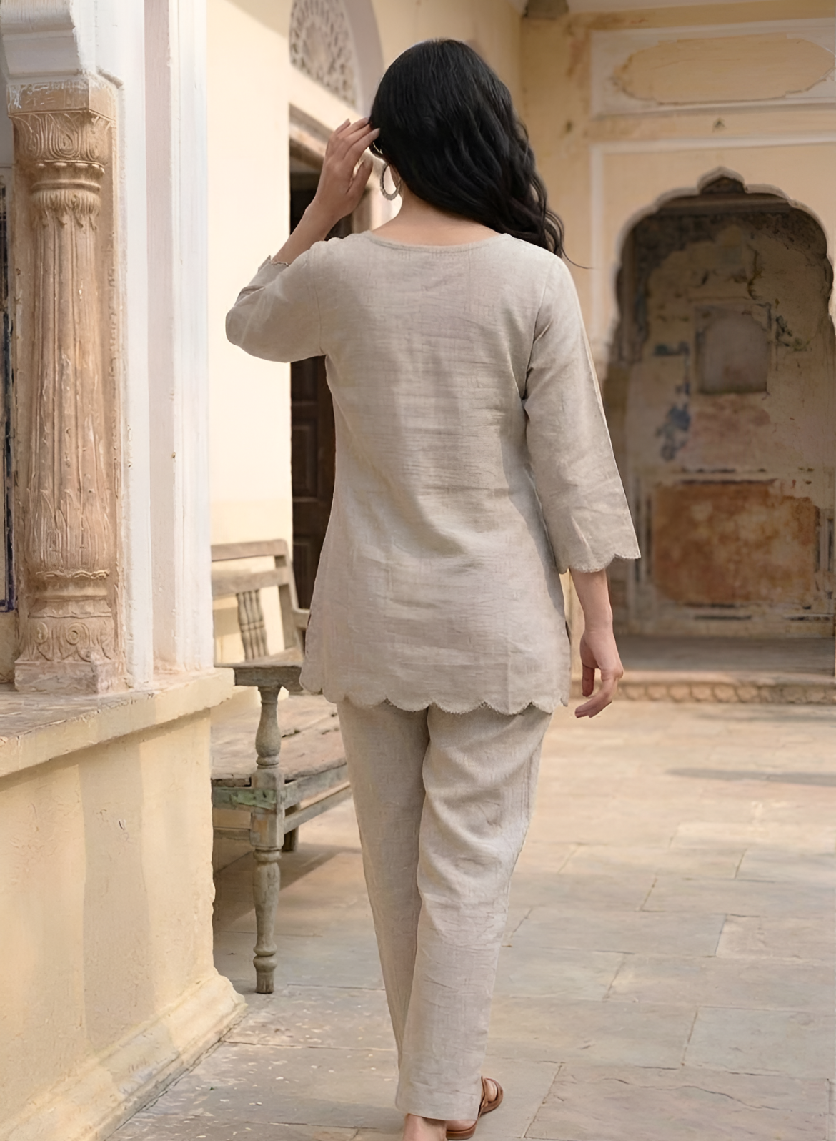 Sage Green Cotton Embroidered Co-ord Set