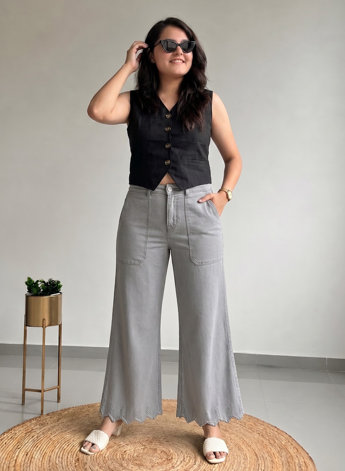 Ash Grey Wide Leg Pants