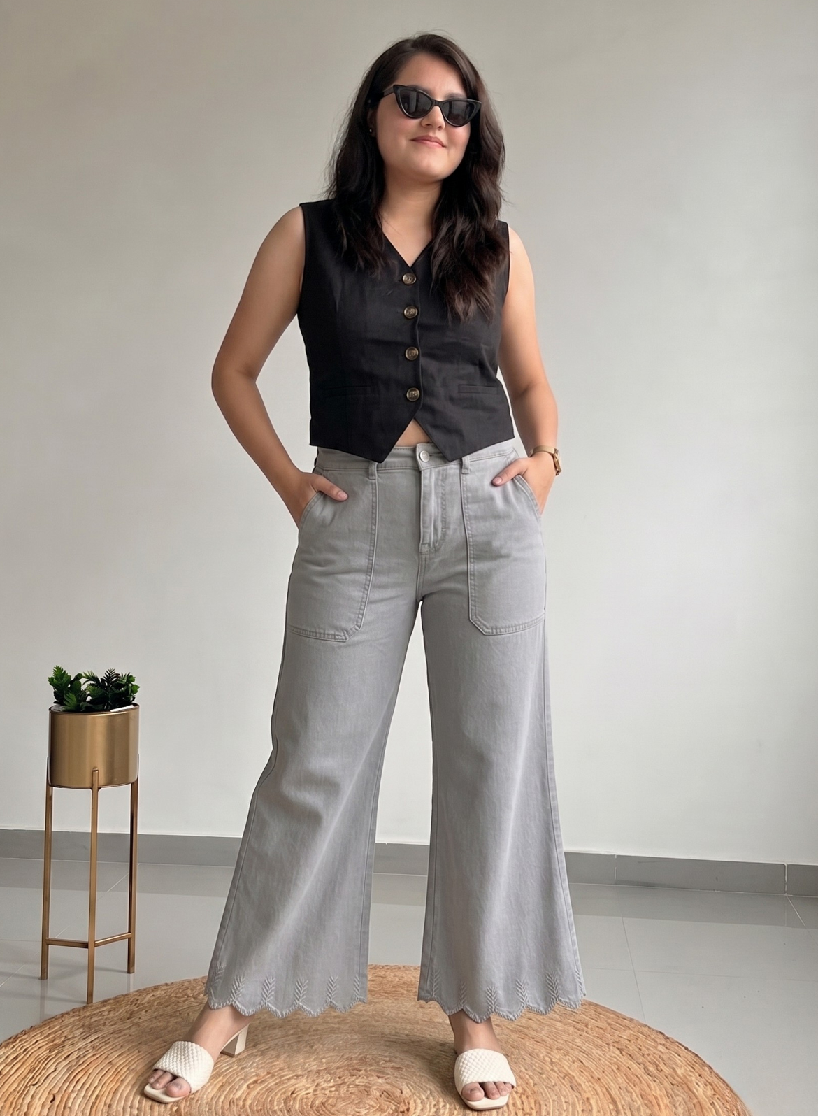 Ash Grey Wide Leg Pants