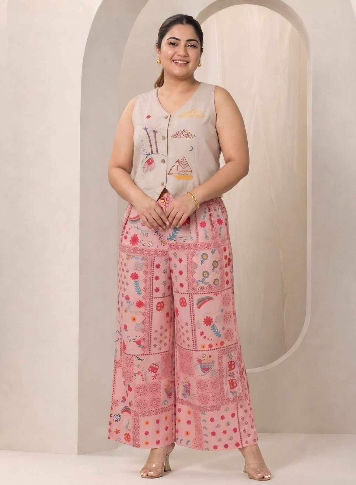 Pink Printed Palazzo Co-ord Set
