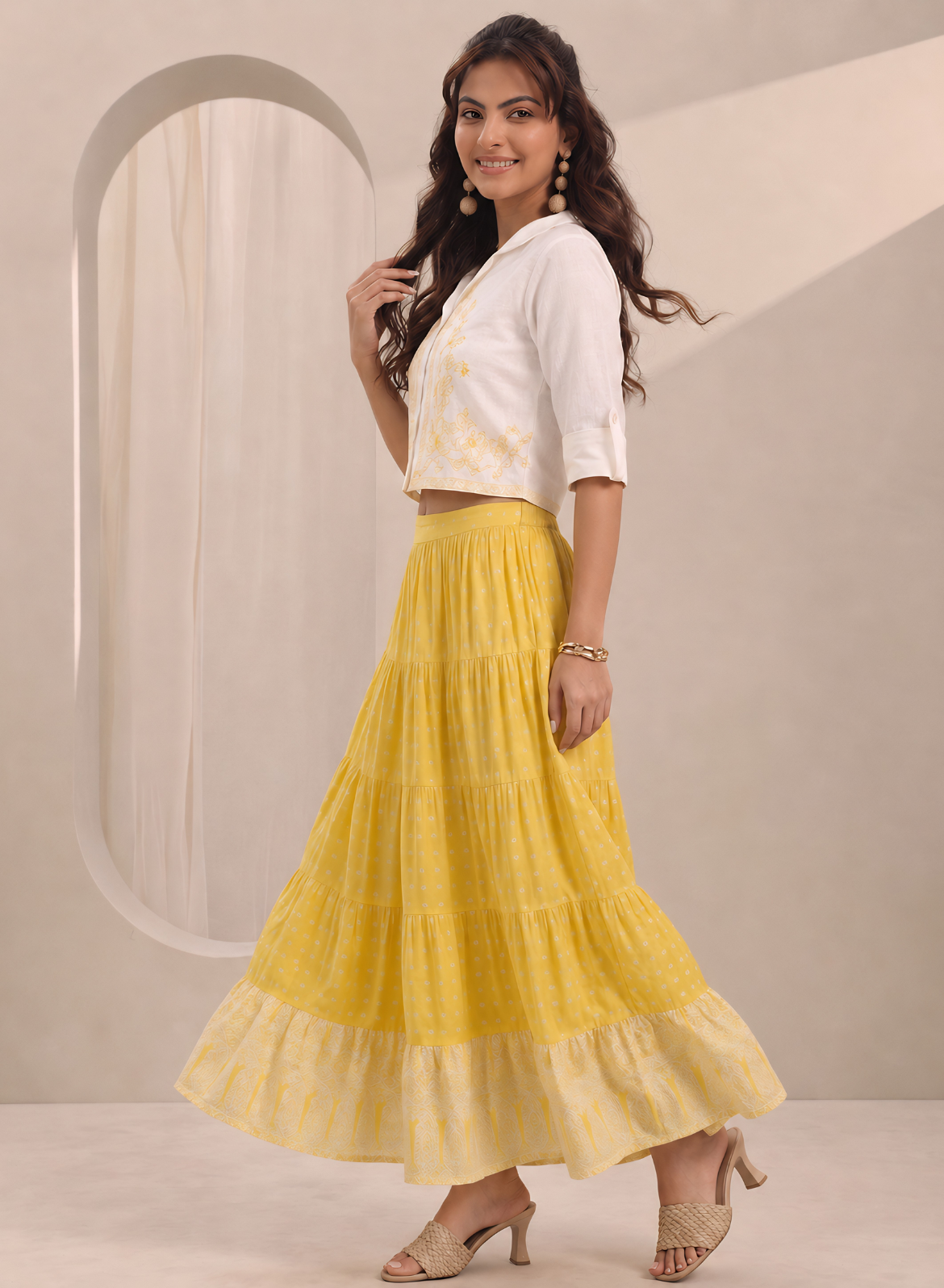 Butter Yellow Embroidered Skirt Set