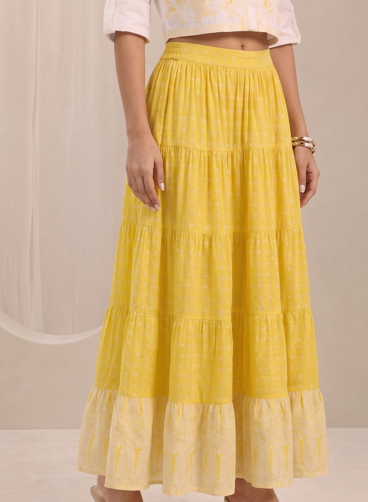 Butter Yellow Embroidered Skirt Set