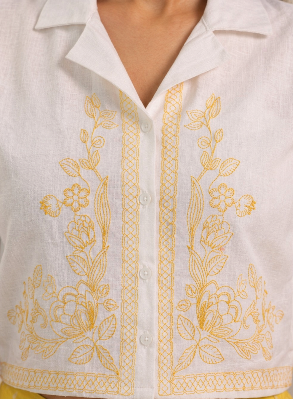 Butter Yellow Embroidered Skirt Set