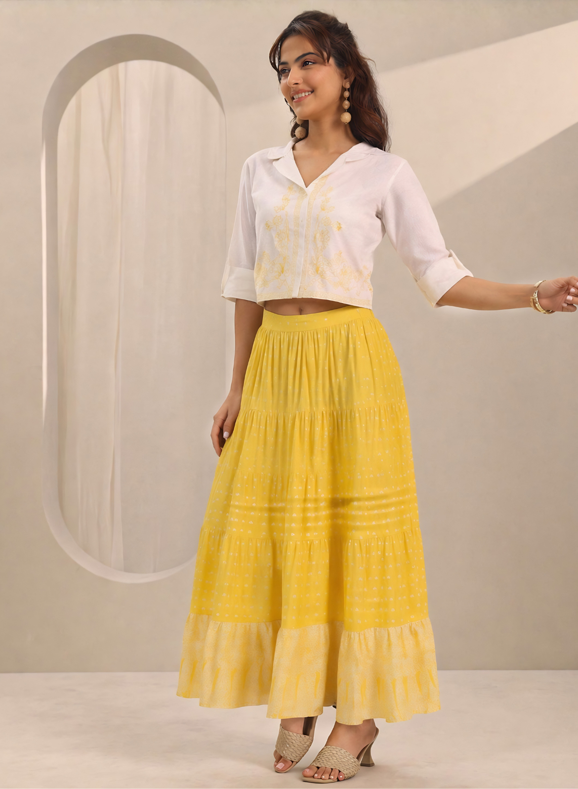 Butter Yellow Embroidered Skirt Set