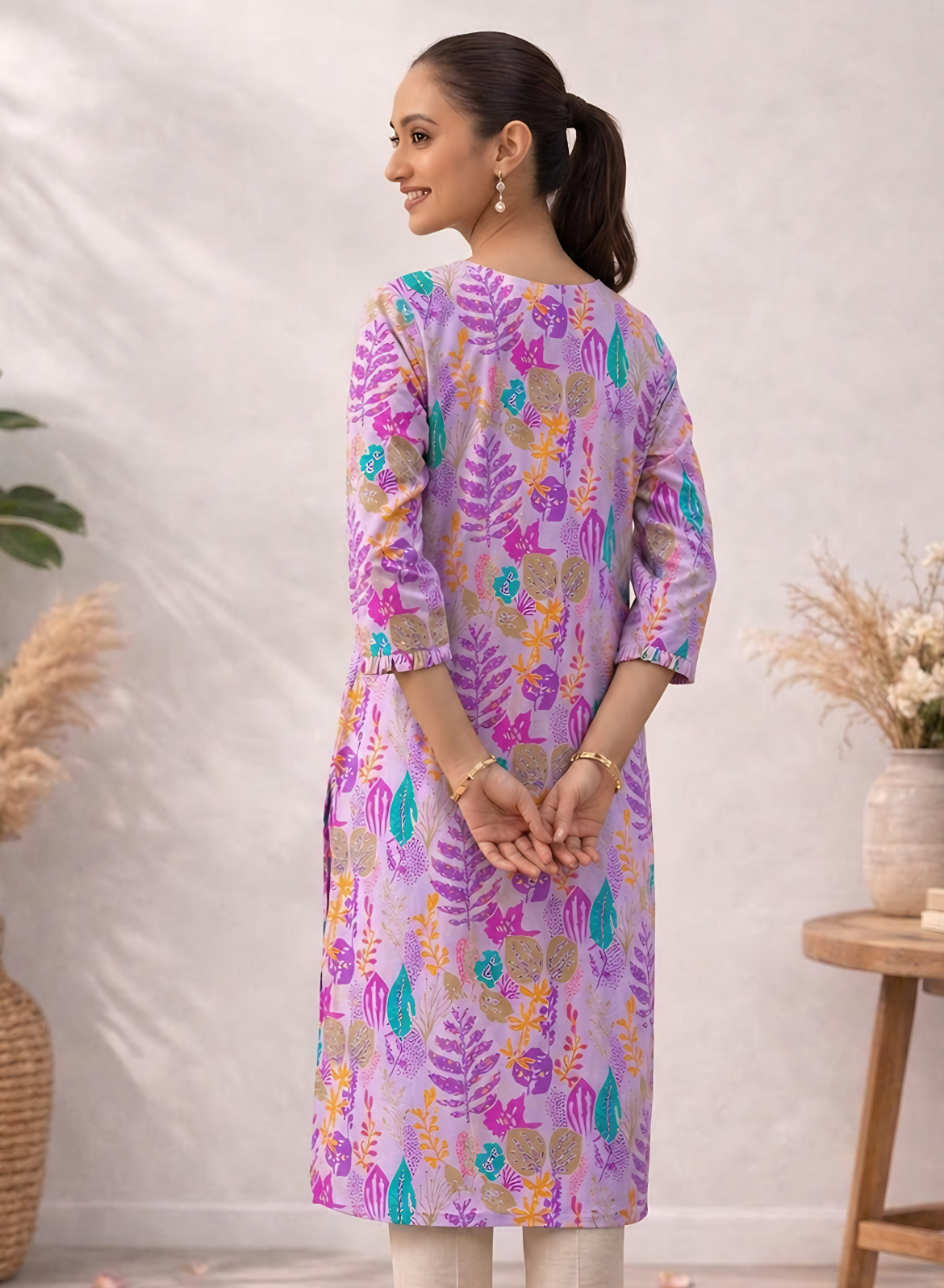 Lilac Printed Straight Kurta