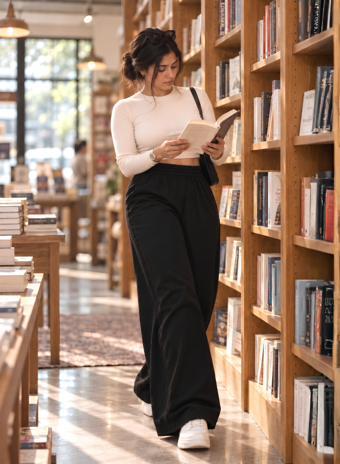 Black Supima Cotton Wide Leg Trousers