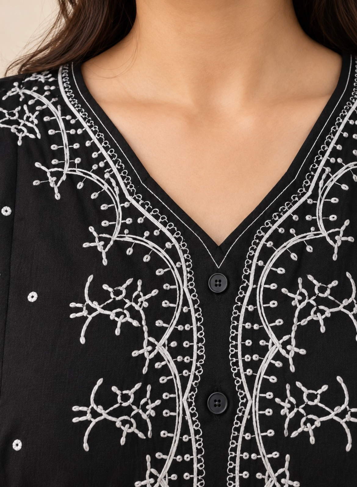Black & Grey Embroidered Cotton Top