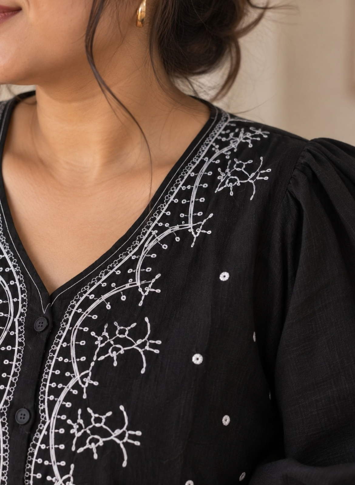 Black & Grey Embroidered Cotton Top