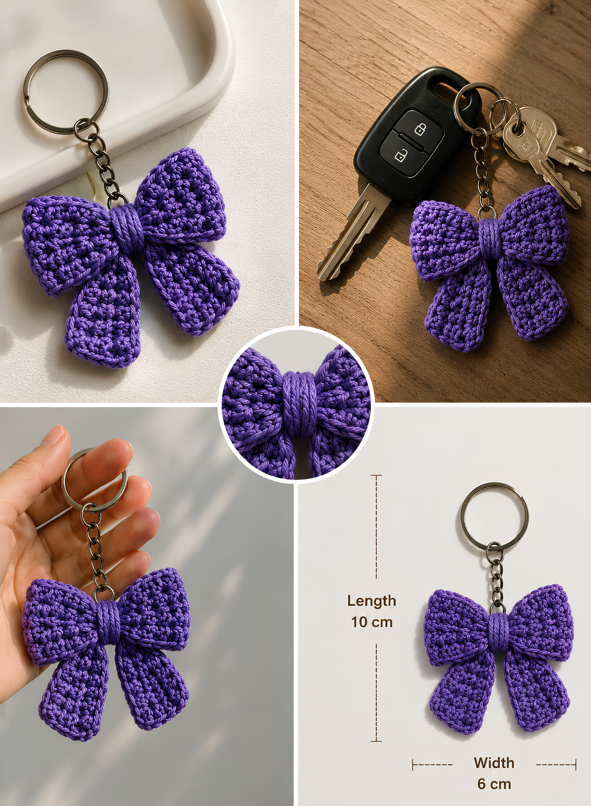 Crochet Bow Keychain - Lavender