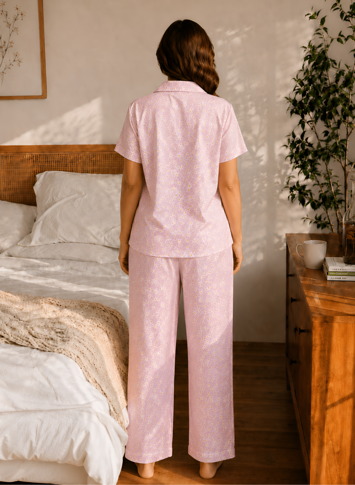 Blush Daisy Cotton Pajama Set for Women