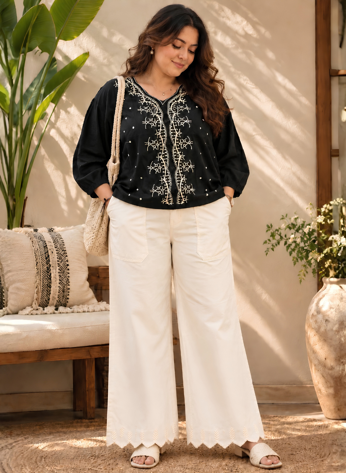 Beige Embroidered Co-ord Set