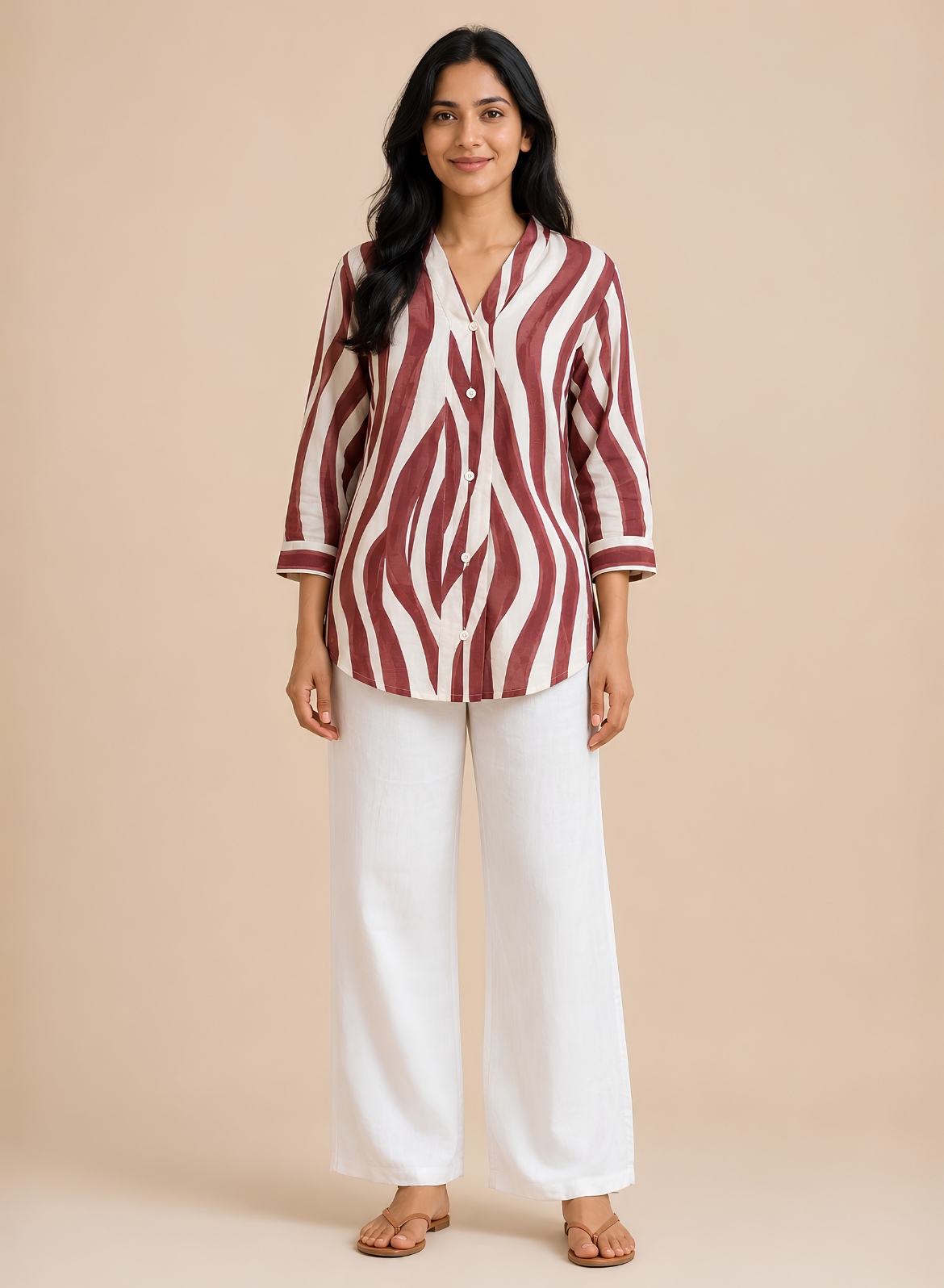 Wine Burgundy Abstract Printed Cotton Shirt