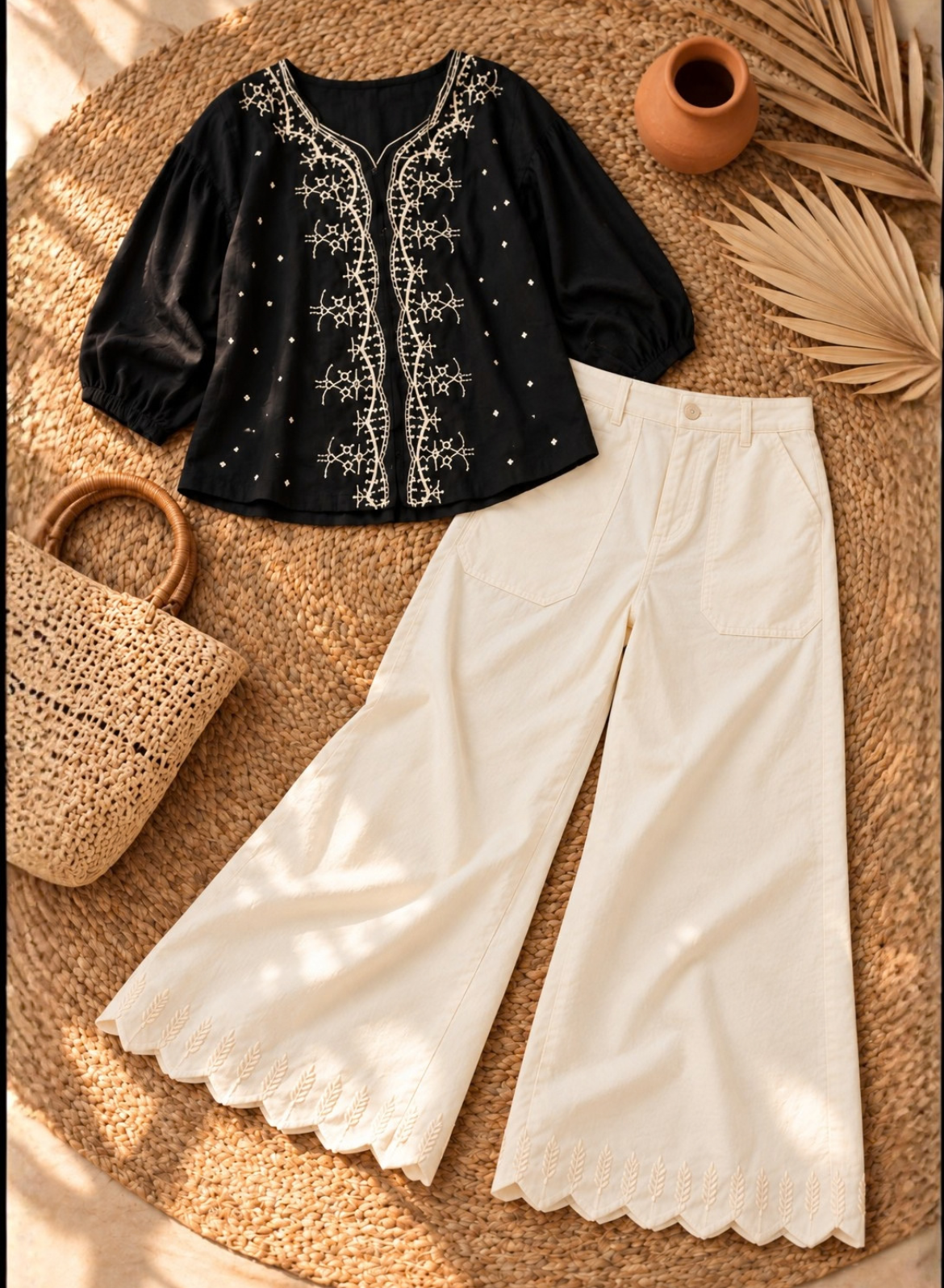 Beige Embroidered Co-ord Set