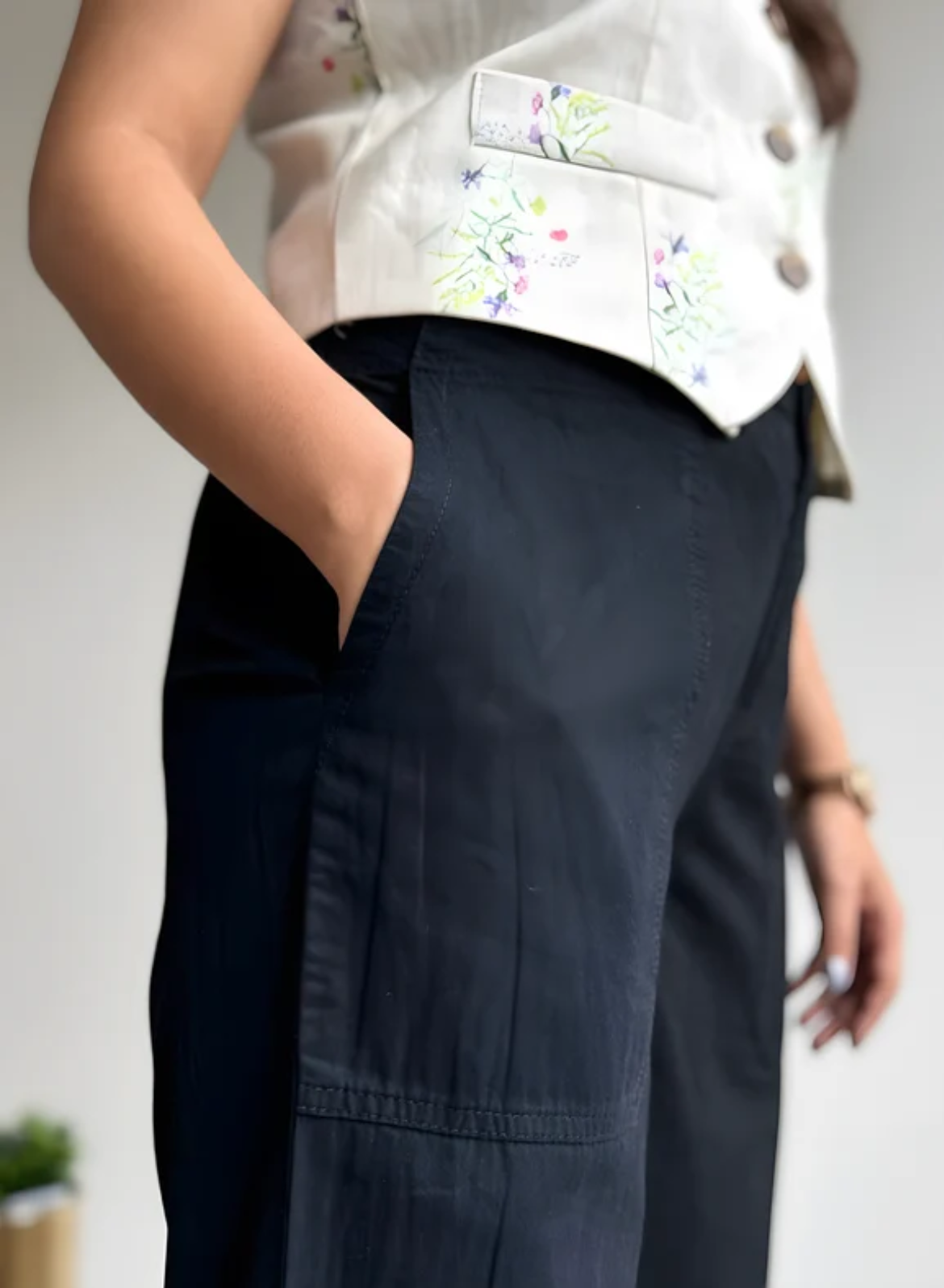 Black Wide Leg Pants – Classic Embroidery