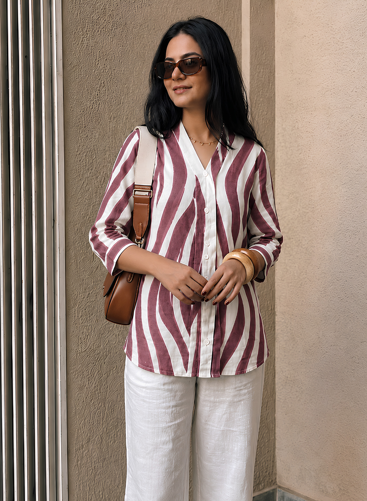 Wine Burgundy Abstract Printed Cotton Shirt