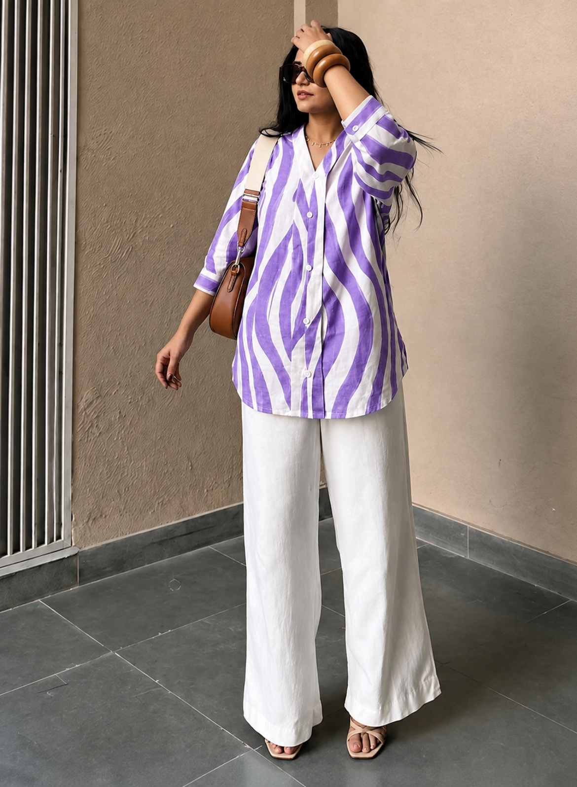 Lilac Abstract Printed Cotton Shirt