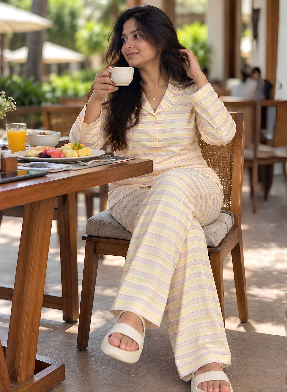 Pastel Yellow Wavy Pajama Set