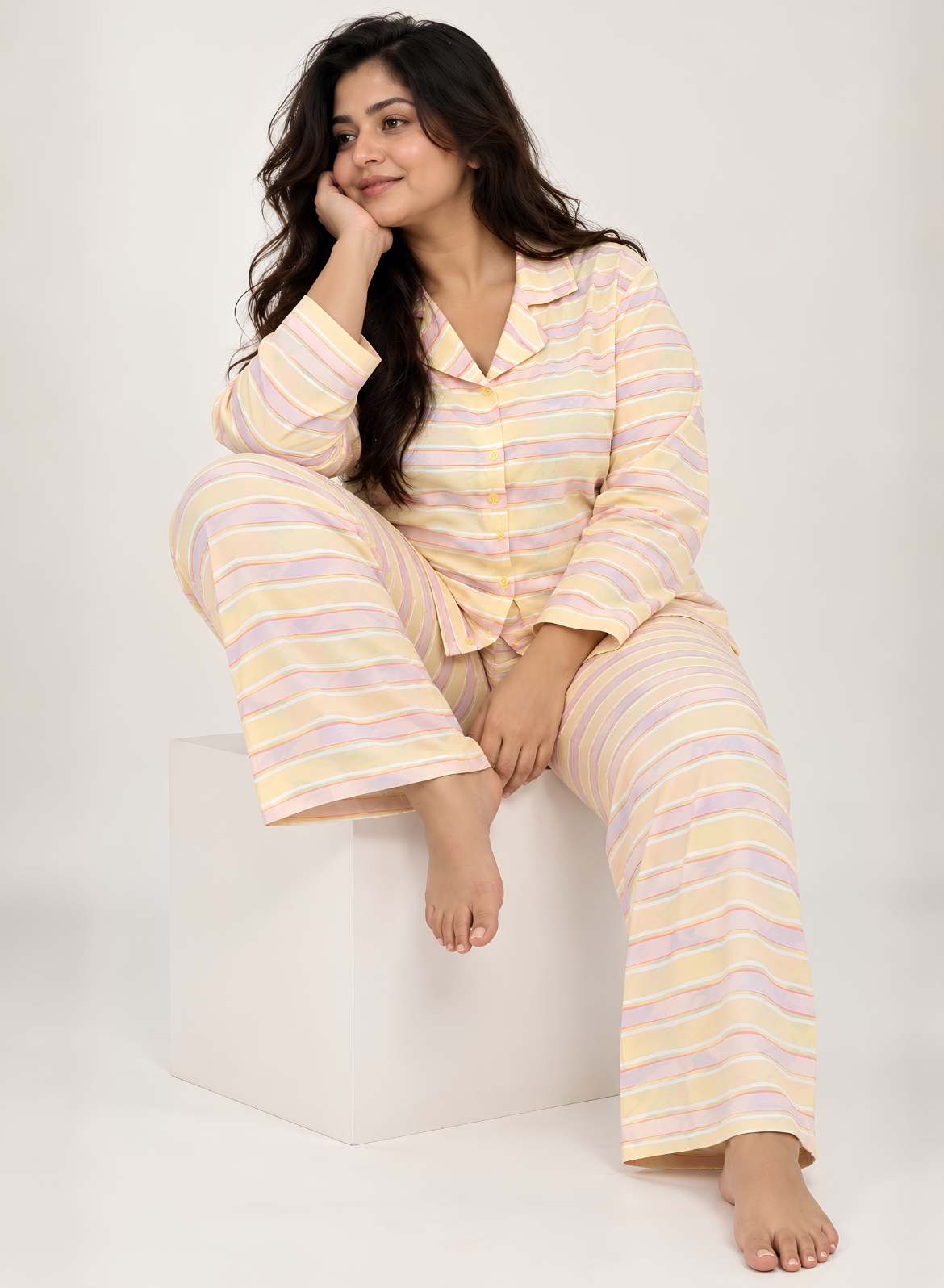 Pastel Yellow Wavy Pajama Set