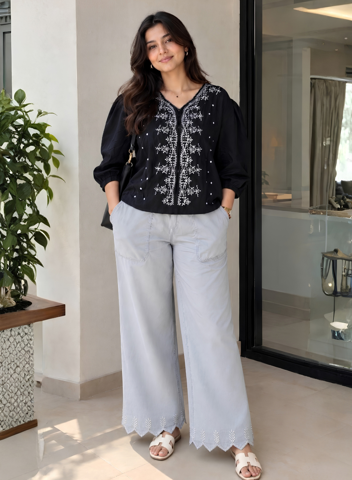 Grey Embroidered Co-ord Set