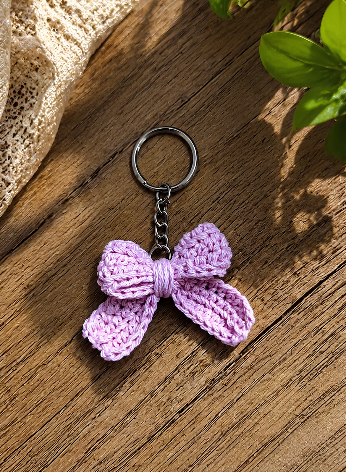Crochet Bow Keychain - Pastel Pink