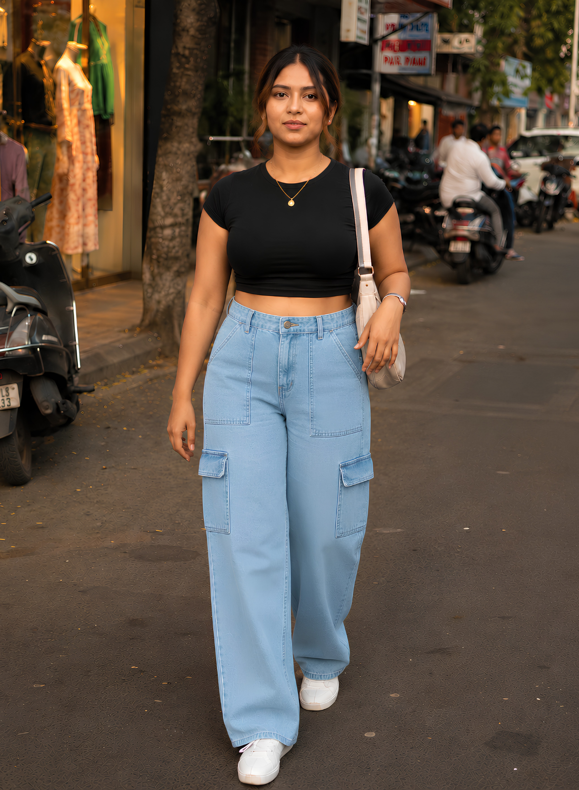 Women's Light Blue Wide Leg Cargo Jeans