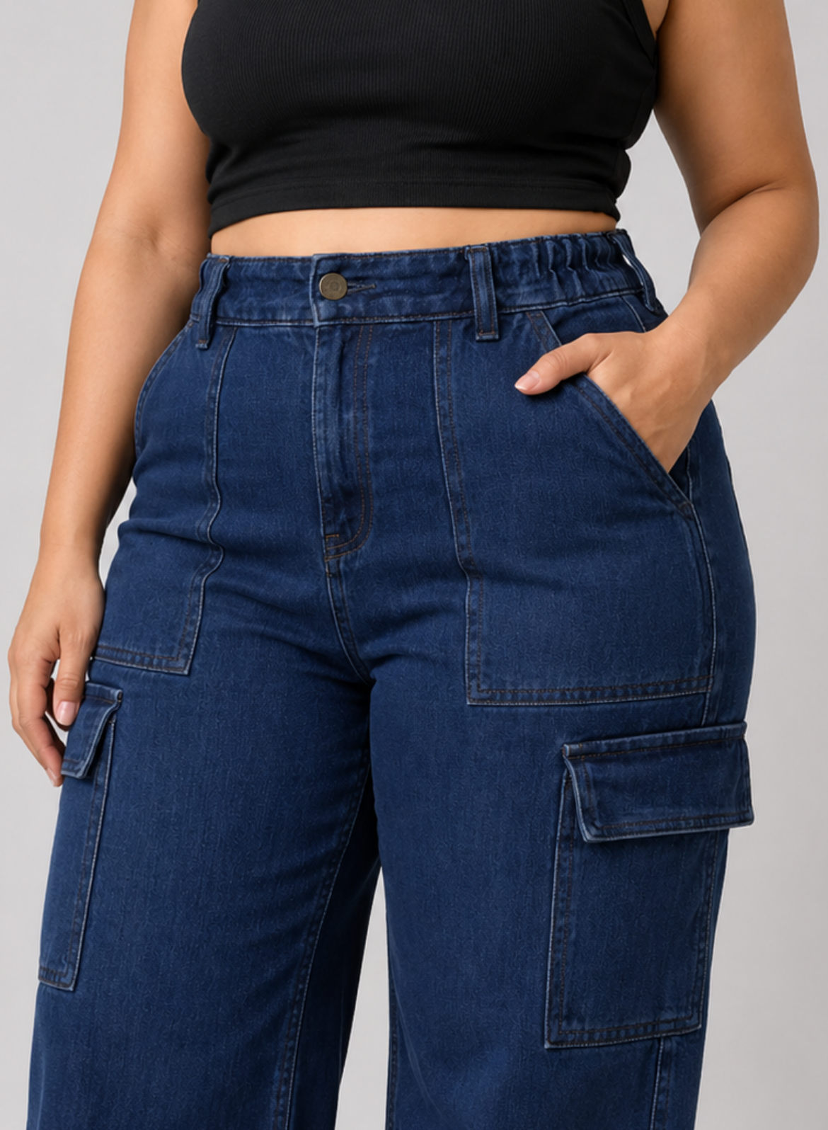 Women's Navy Blue Wide Leg Cargo Jeans