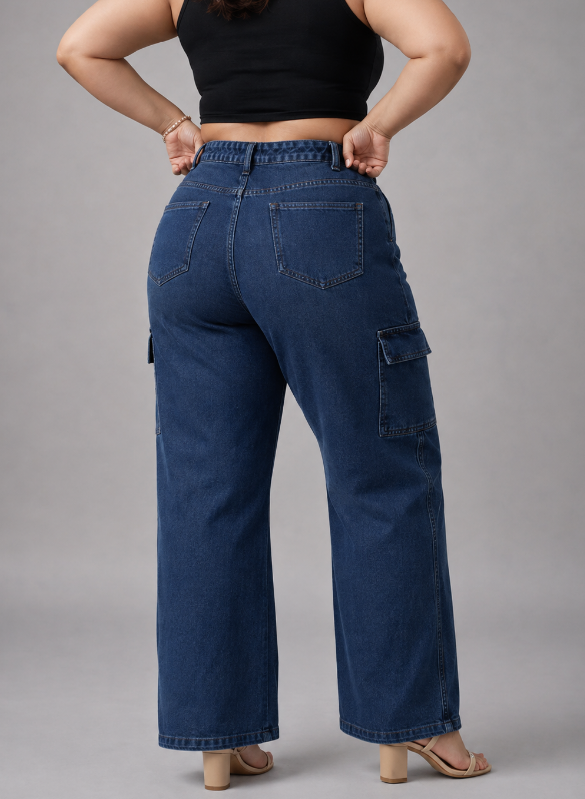 Women's Navy Blue Wide Leg Cargo Jeans
