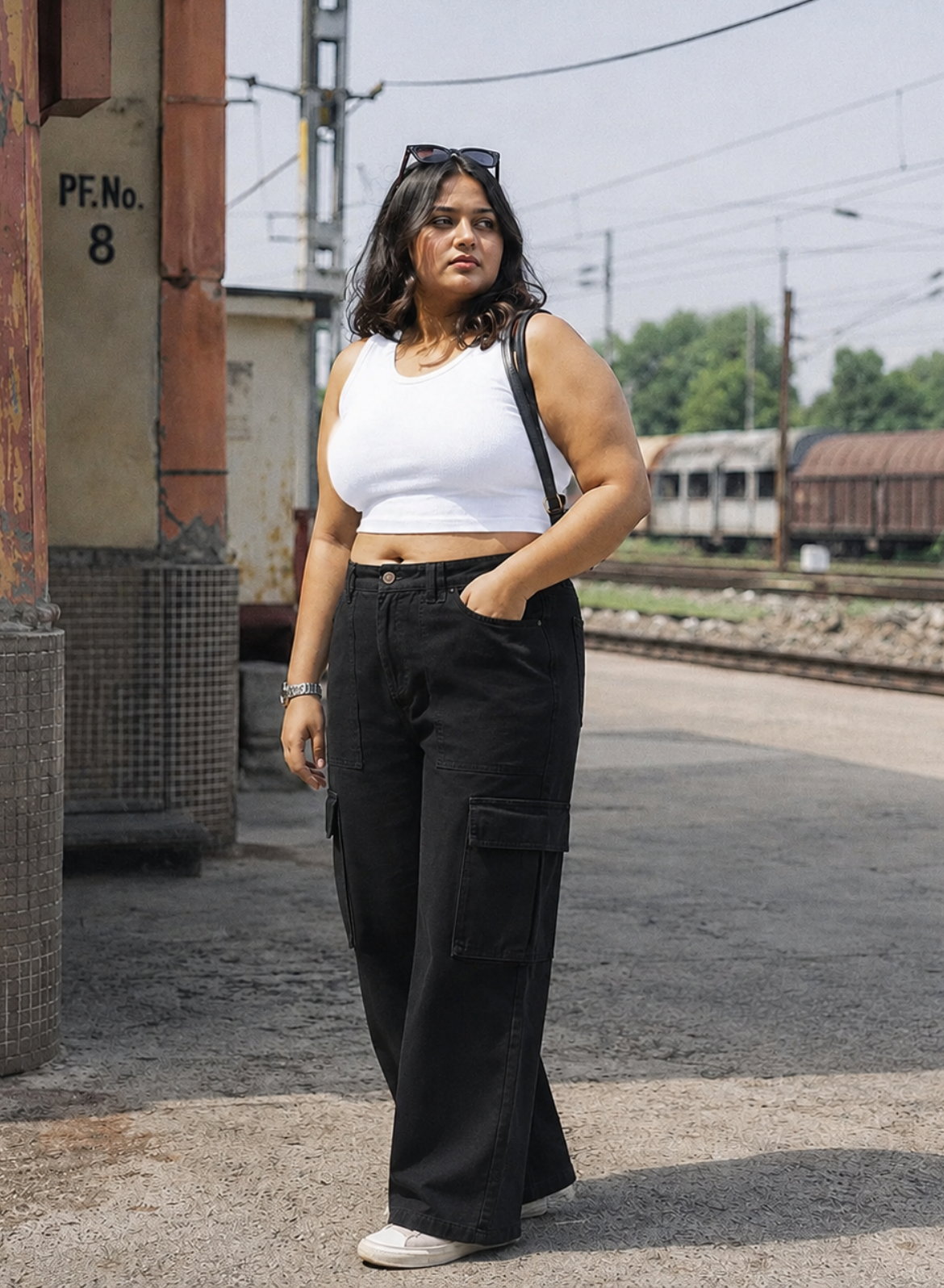 Women's Midnight Black Wide Leg Cargo Jeans