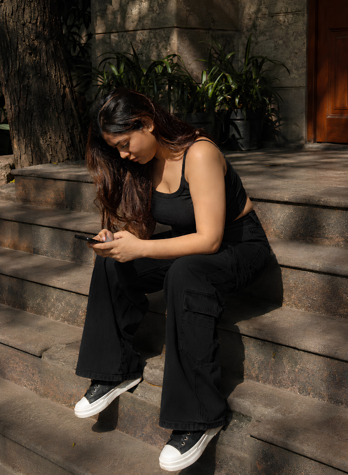 Women's Midnight Black Wide Leg Cargo Jeans