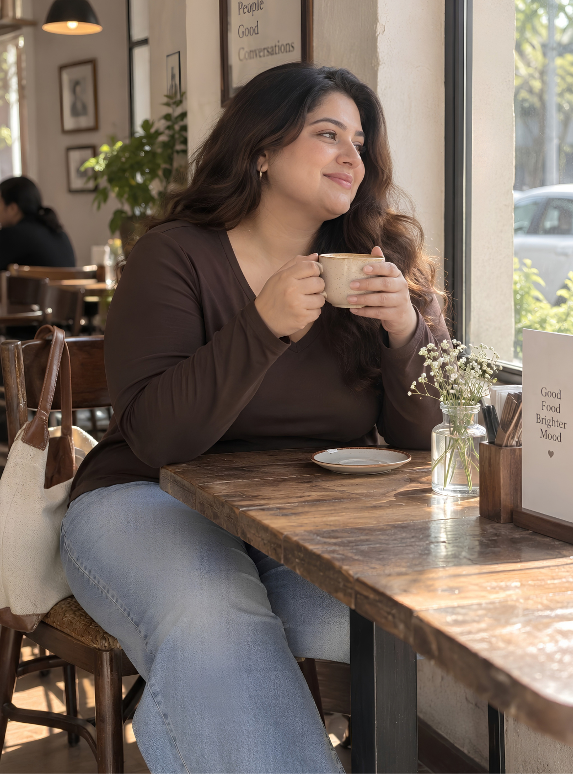 Espresso Brown Full Sleeves V-Neck T-shirt