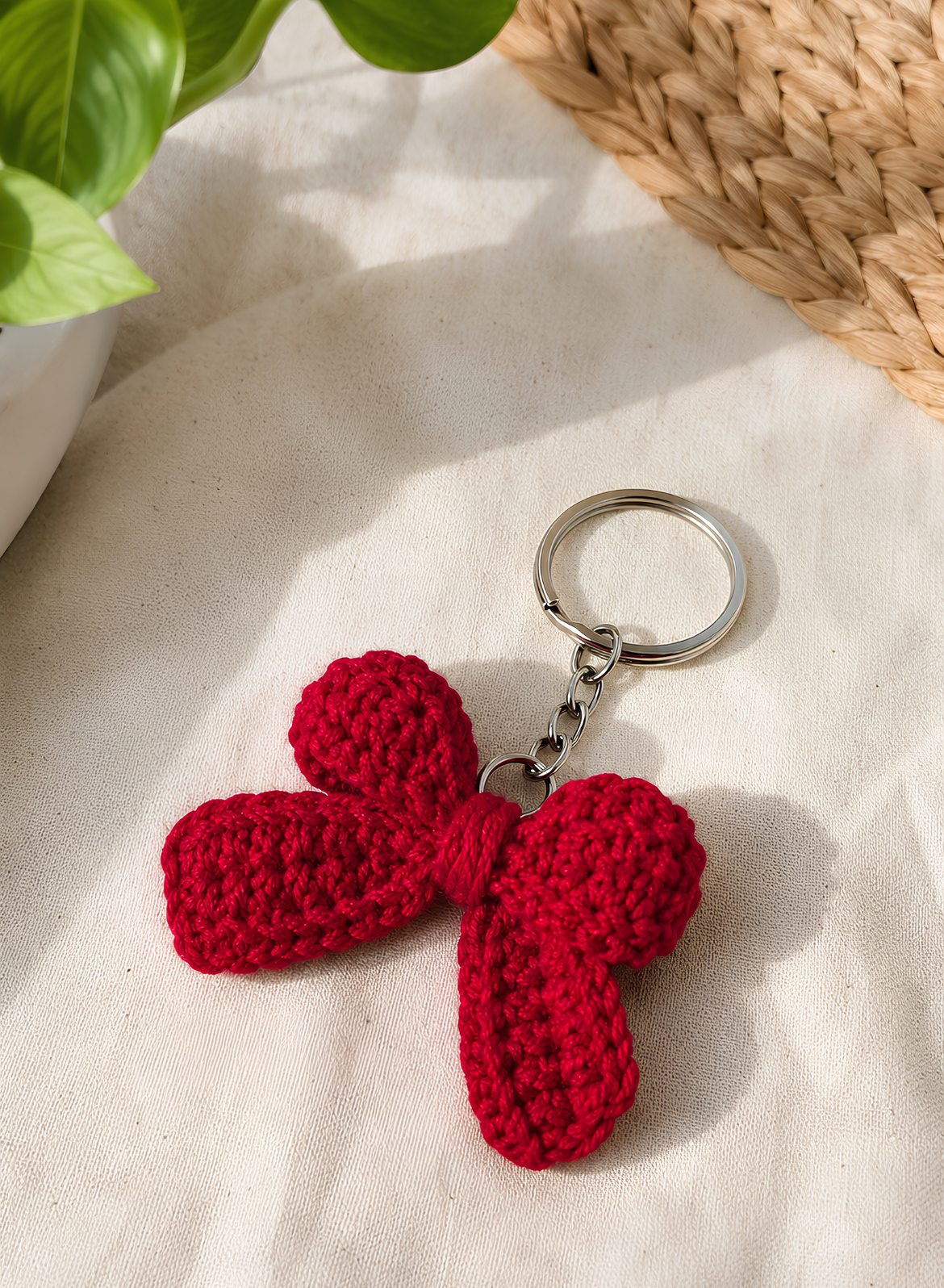 Crochet Bow Keychain - Cherry Red