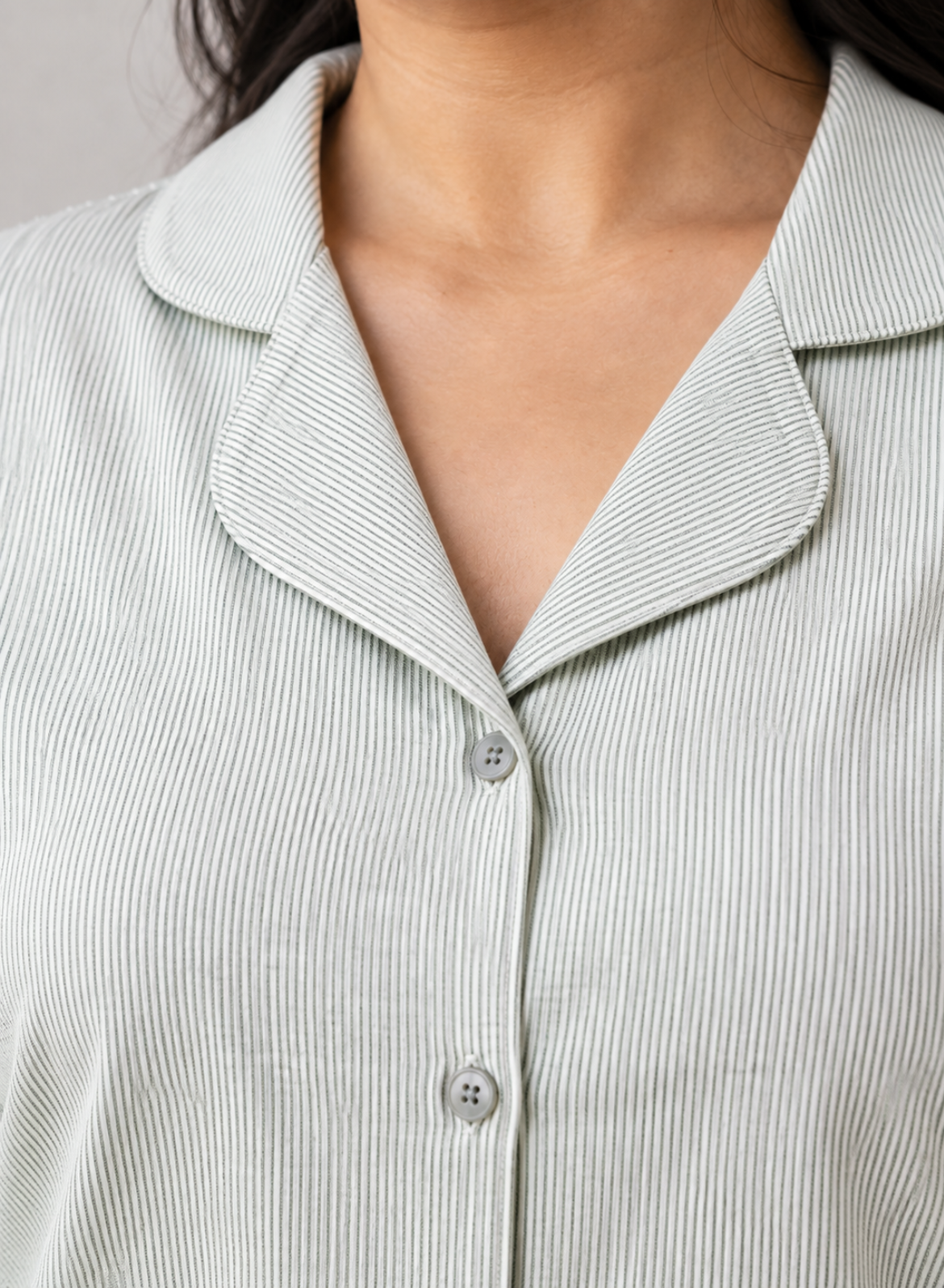 Sage Green Stripe Cotton Pajama Set