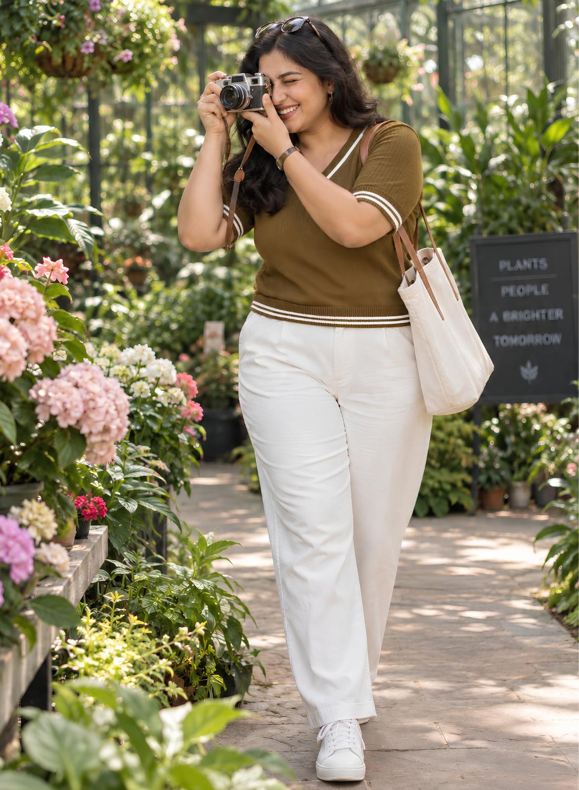 Olive Brown Knit V-Neck Top