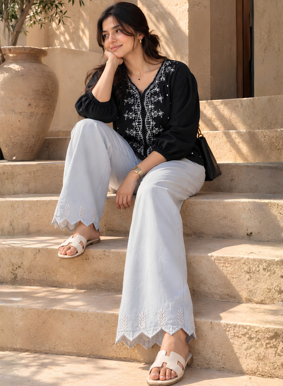 Grey Embroidered Co-ord Set