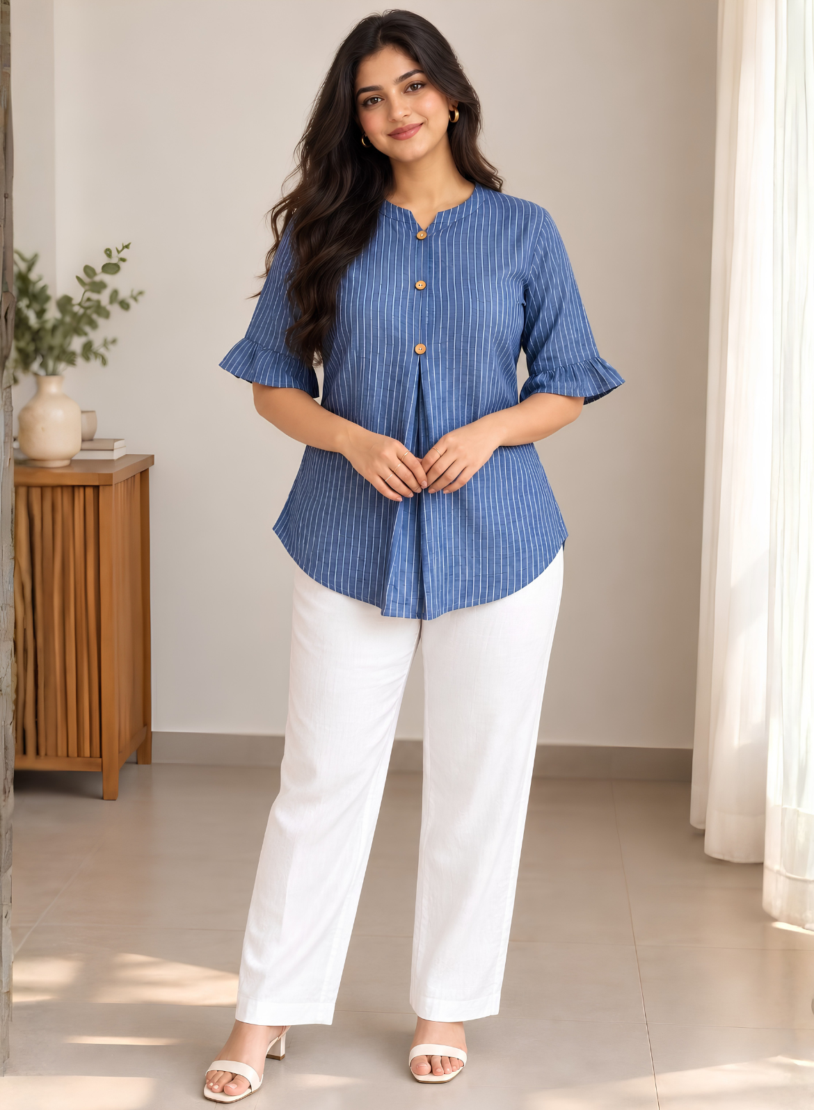 Blue Striped Pure Cotton Top