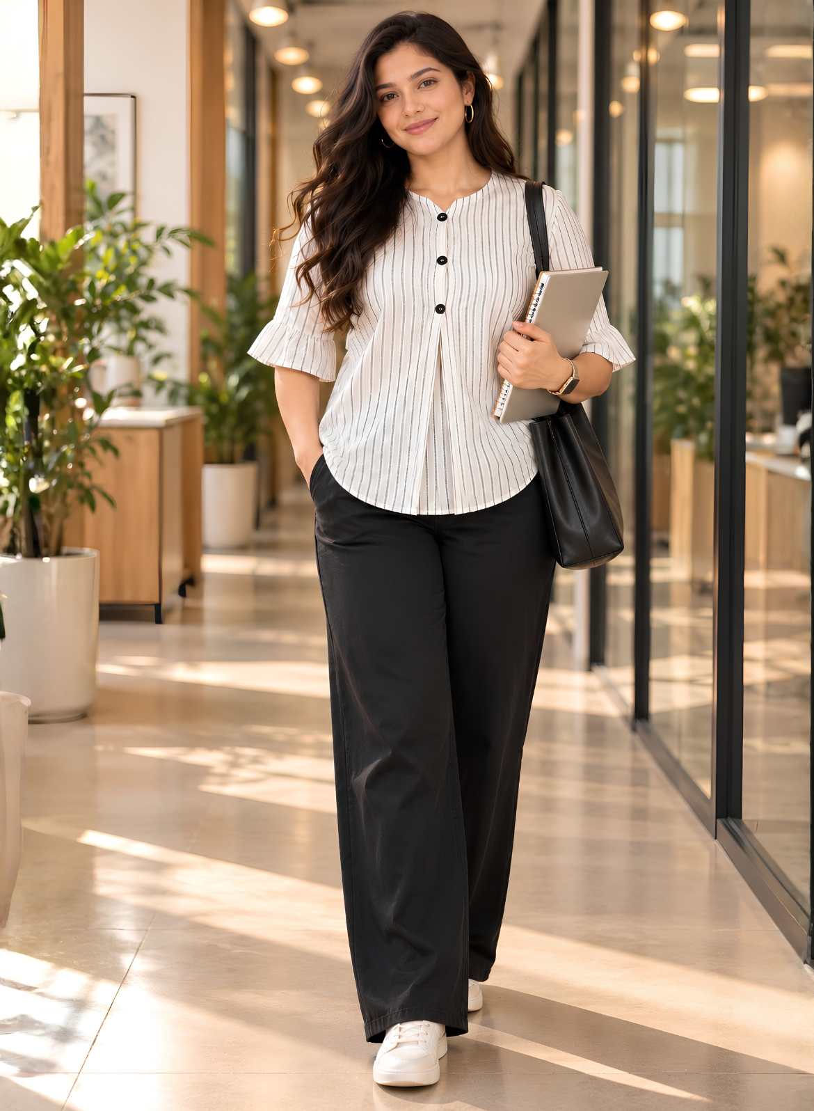 White Striped Pure Cotton Top