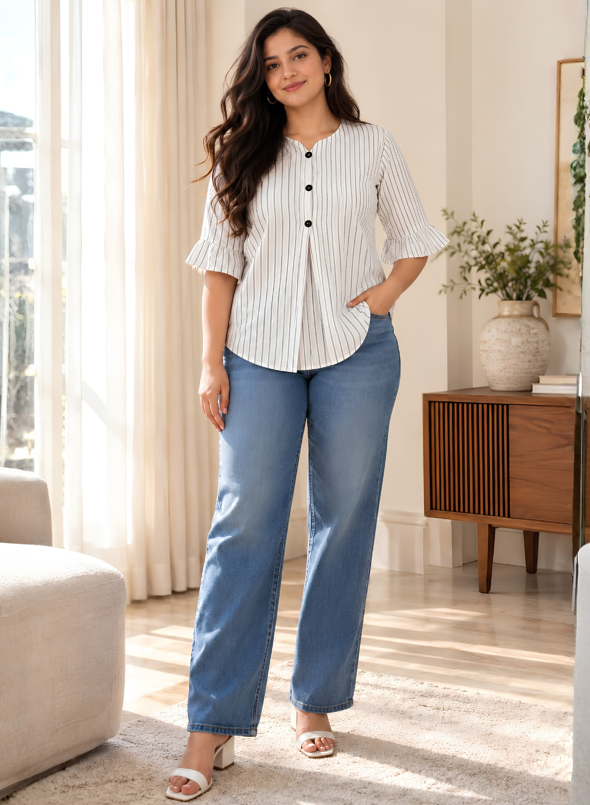 White Striped Pure Cotton Top