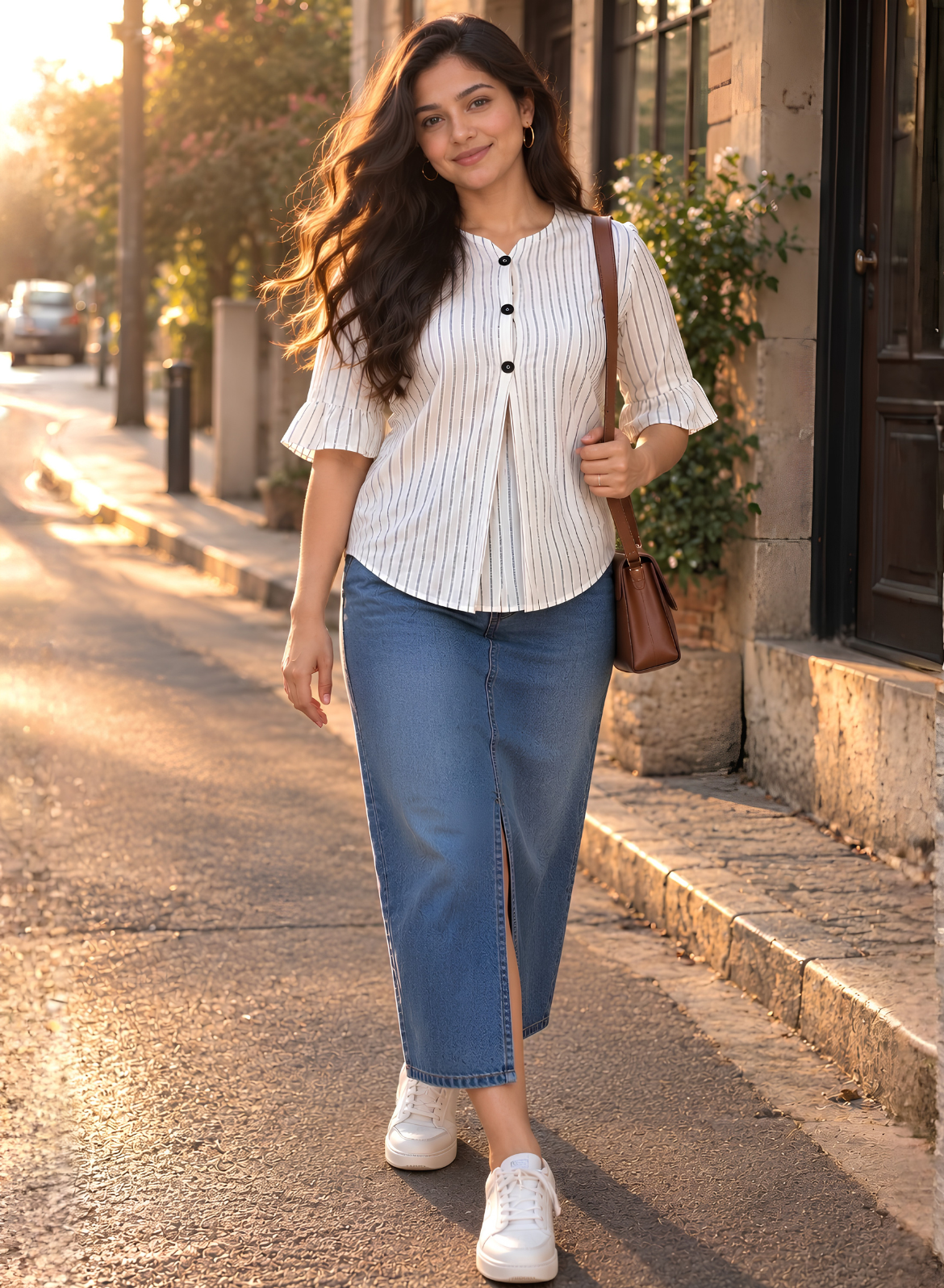 White Striped Pure Cotton Top