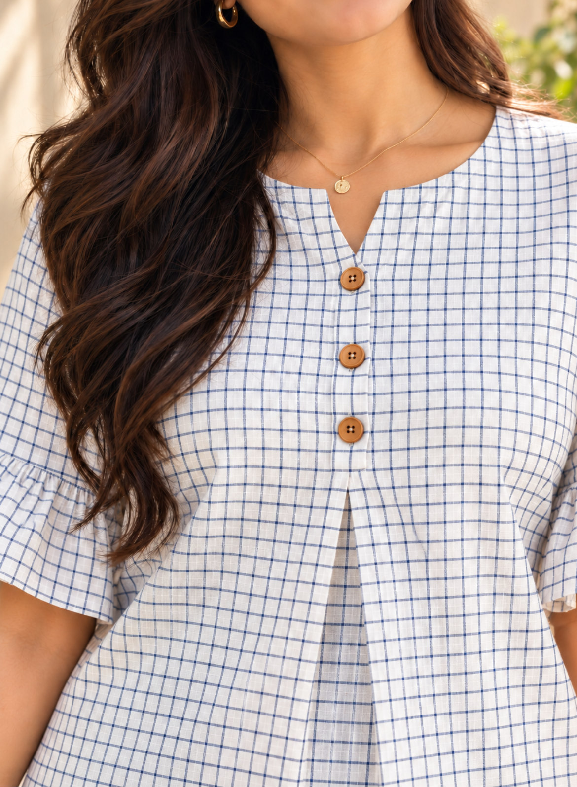 White Checked Pure Cotton Top