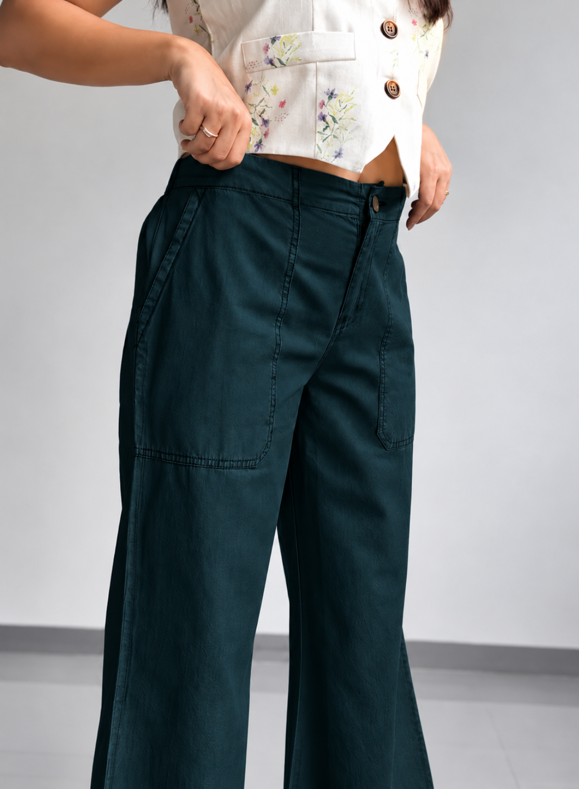 Olive Green Wide Leg Pants – Classic Embroidery
