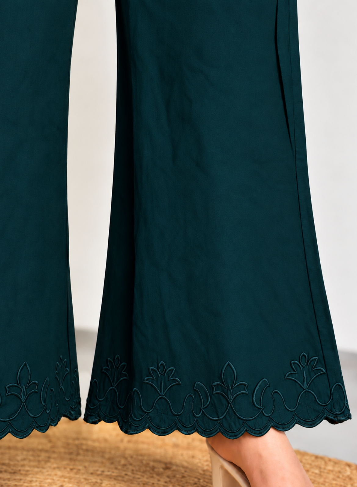Olive Green Wide Leg Pants – Classic Embroidery